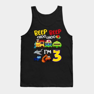 Beep Beep Chooo Chooo I am 3 Birthday Kids Tank Top